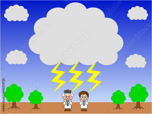 雷雲と博士と助手くんのイラスト素材