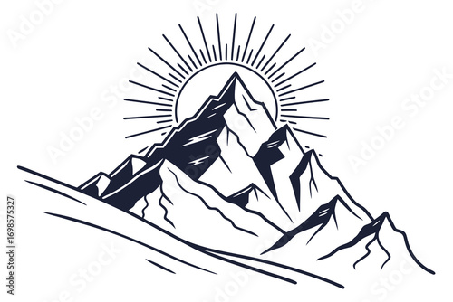 Majestic mountain peaks illuminated by a radiant sunburst