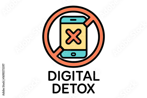 Digital detox symbol concept with crossed smartphone icon illustration  