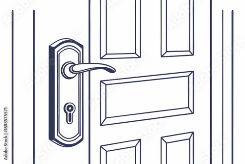 Simple line art of a paneled door with a door handle and keyhole