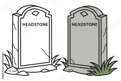 Two blank headstones with grass and rocks