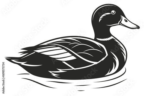 Stylized black duck silhouette floating on water