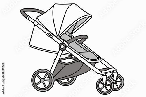 Modern baby stroller with canopy and storage basket