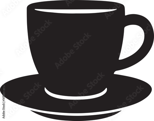 Silhouette of a steaming cup on a saucer depicting a morning coffee break