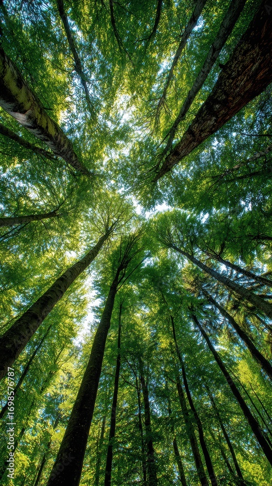 Obraz premium Looking Up Through a Lush Green Forest Canopy