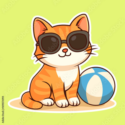 Cat Summer Pool Cute Illustration Sticker Pack