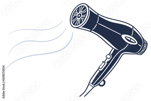 Stylized hair dryer emitting gentle airflow