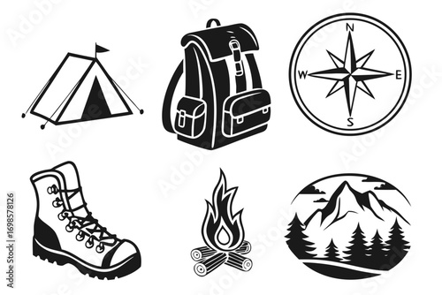 Outdoor adventure and camping icons collection