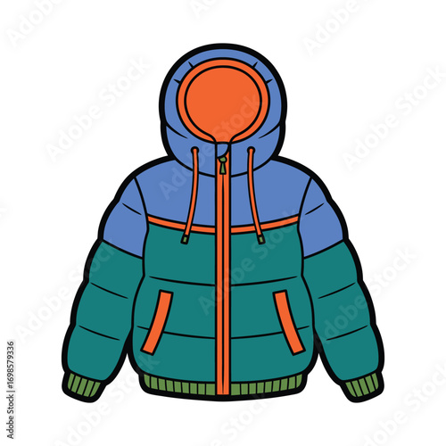 Blue orange hooded parka winter coat vector