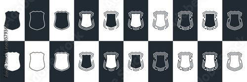 Shield set. collection shield security line icons, sign, logo or emblem. Vector illustration