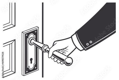 Hand in suit turning a door handle