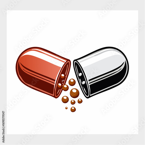 Open Medicine Capsule with Granules Spilling Out Medical Pharmaceutical Concept