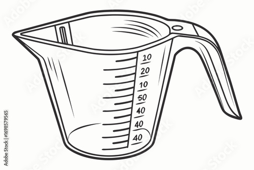 Line art illustration of a measuring cup with graduated markings