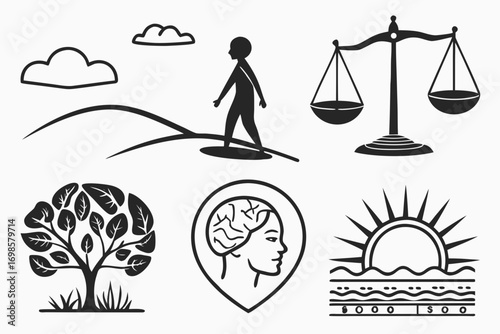Collection of icons representing life balance and growth