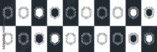 Shield set. collection shield security line icons, sign, logo or emblem. Vector illustration