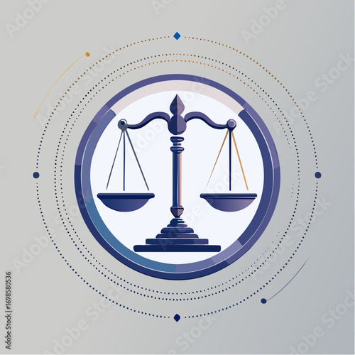 Abstract justice scales concept with circular design for legal matters and decisions