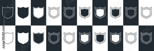 Shield set. collection shield security line icons, sign, logo or emblem. Vector illustration