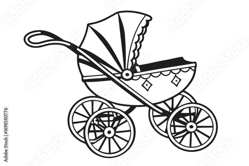 Vintage style baby pram illustration