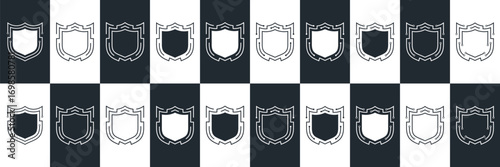 Shield set. collection shield security line icons, sign, logo or emblem. Vector illustration