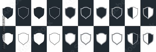Shield set. collection shield security line icons, sign, logo or emblem. Vector illustration