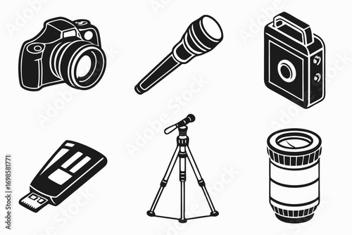 Collection of photography and audio recording equipment icons
