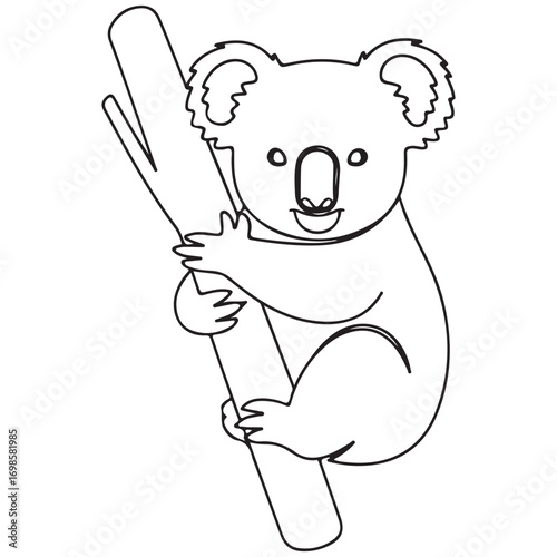 Cute Koala Outline Clinging to a Tree Branch