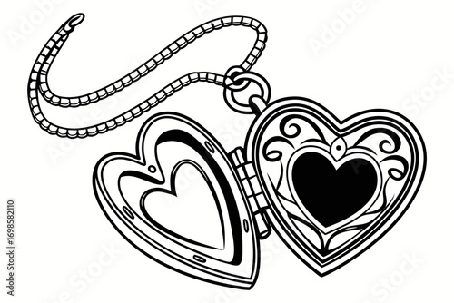 Ornate heart shaped locket necklace illustration