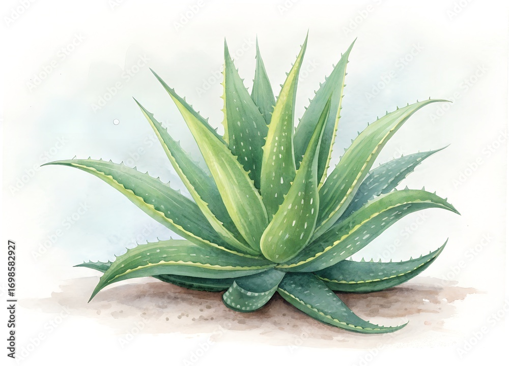 Fototapeta premium Watercolor painting of an aloe vera plant isolated on white background