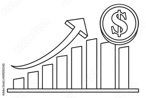 Financial growth chart with upward arrow and dollar coin