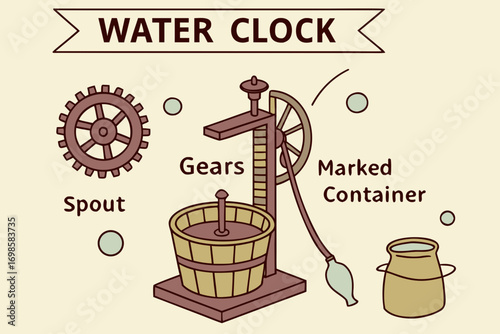 Diagram illustrating the components of an ancient water clock