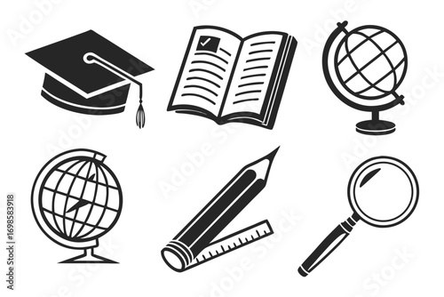 Collection of educational and school supplies icons