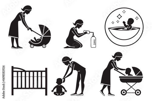 Motherhood and baby care icons