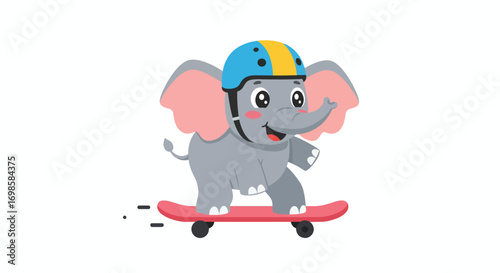 Cartoon elephant wearing helmet rides a skateboard