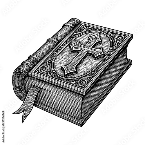 The book of the Bible, the Holy Scripture in a beautiful cover with a cross.