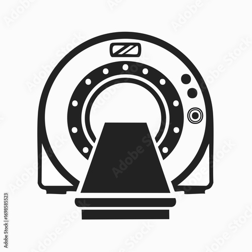 Simple black glyph icon of a computed tomography scanner, a medical imaging device used for diagnostics in radiology and healthcare