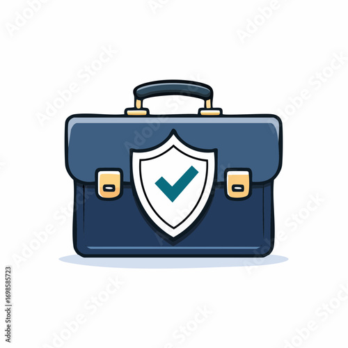 Blue briefcase with shield symbol representing security, protection, and reliable finance concept