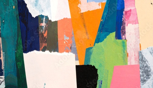 Abstract collage of ripped paper and paint