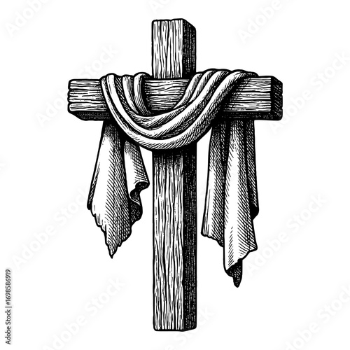 A wooden cross — a symbol of the crucifixion and sacrifice of Jesus Christ for the sins of humanity.