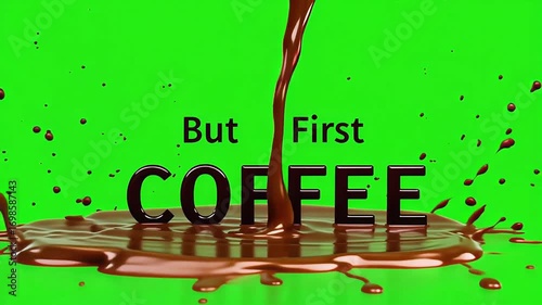 Rich, dark coffee streams into a puddle, forming the word 
