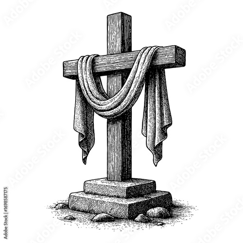A wooden cross — a symbol of the crucifixion and sacrifice of Jesus Christ for the sins of humanity.