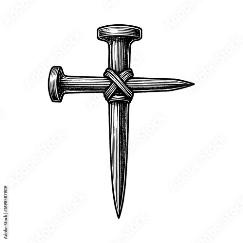 A cross made of two nails — a symbol of the crucifixion and redemption.