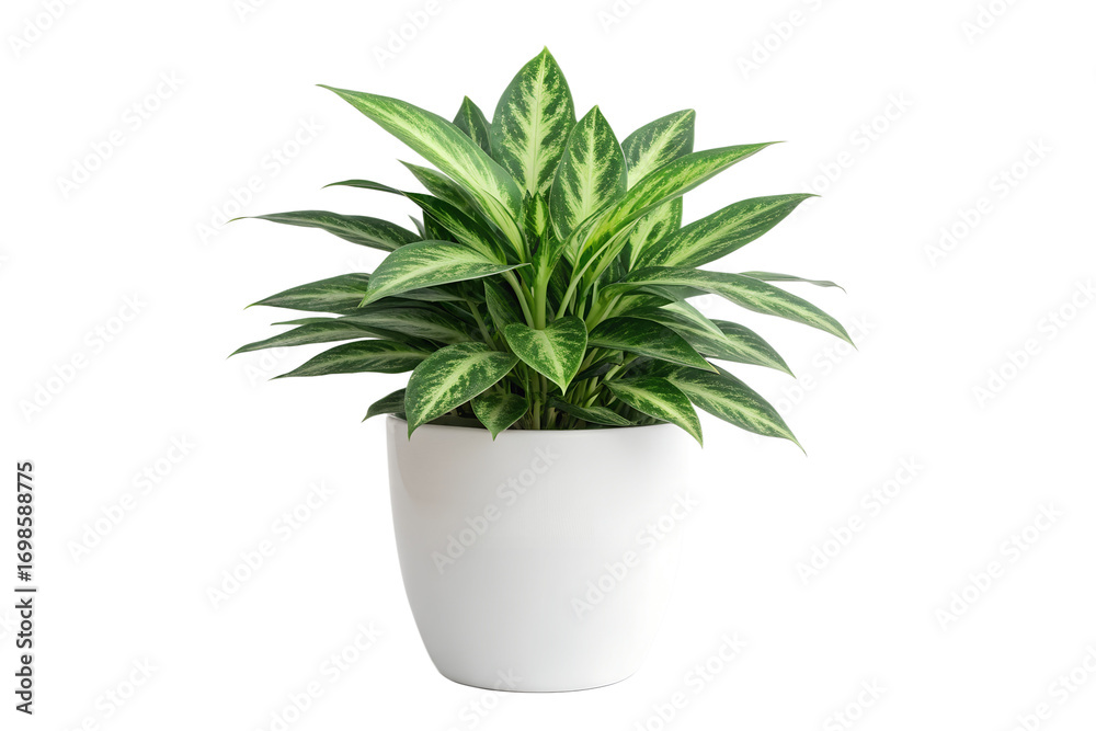 Fototapeta premium Aglaonema Chinese Evergreen Houseplant in White Pot