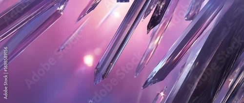 Abstract crystal formations shimmer with soft iridescent light and color gradients