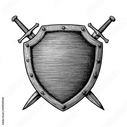 A shield and two swords, a composition symbolizing protection and faith