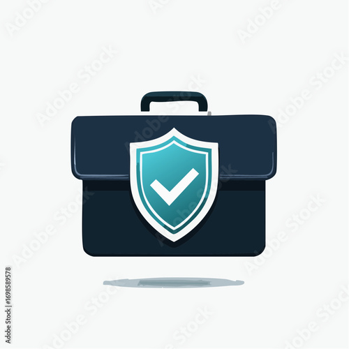 Conceptual business security: A briefcase protected by a shield against threats symbolizing