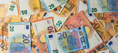 Macro Shot of Euro Banknotes 10, 20 and 50