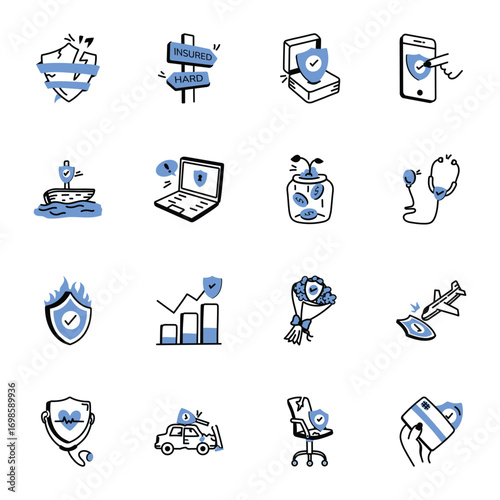 Collection of Hand Drawn Insurance and Protection Icons