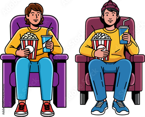 Person Watching Movie Alone in Cinema Vector Illustration
