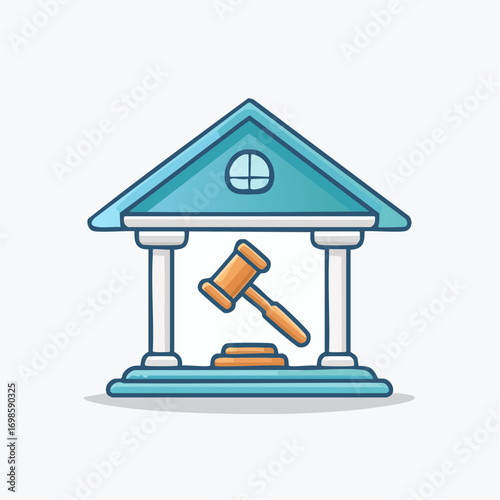 Conceptual justice illustration, showcasing legal system iconographic representation of law and