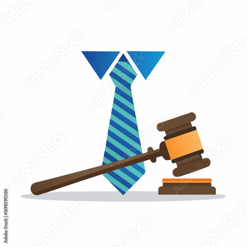 Conceptual legal illustration featuring a tie forming a suit and a gavel representing justice
